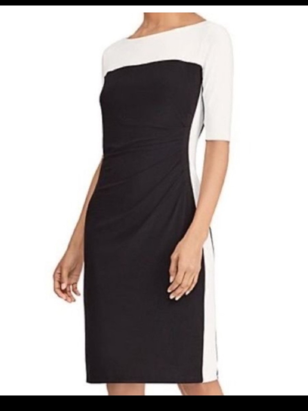 Chaps Navy and White Color Block Stretch Dress